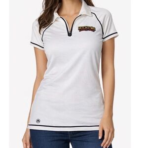 Rockstar golf Polo women's white black piping embroidered logo NEW SZ MD